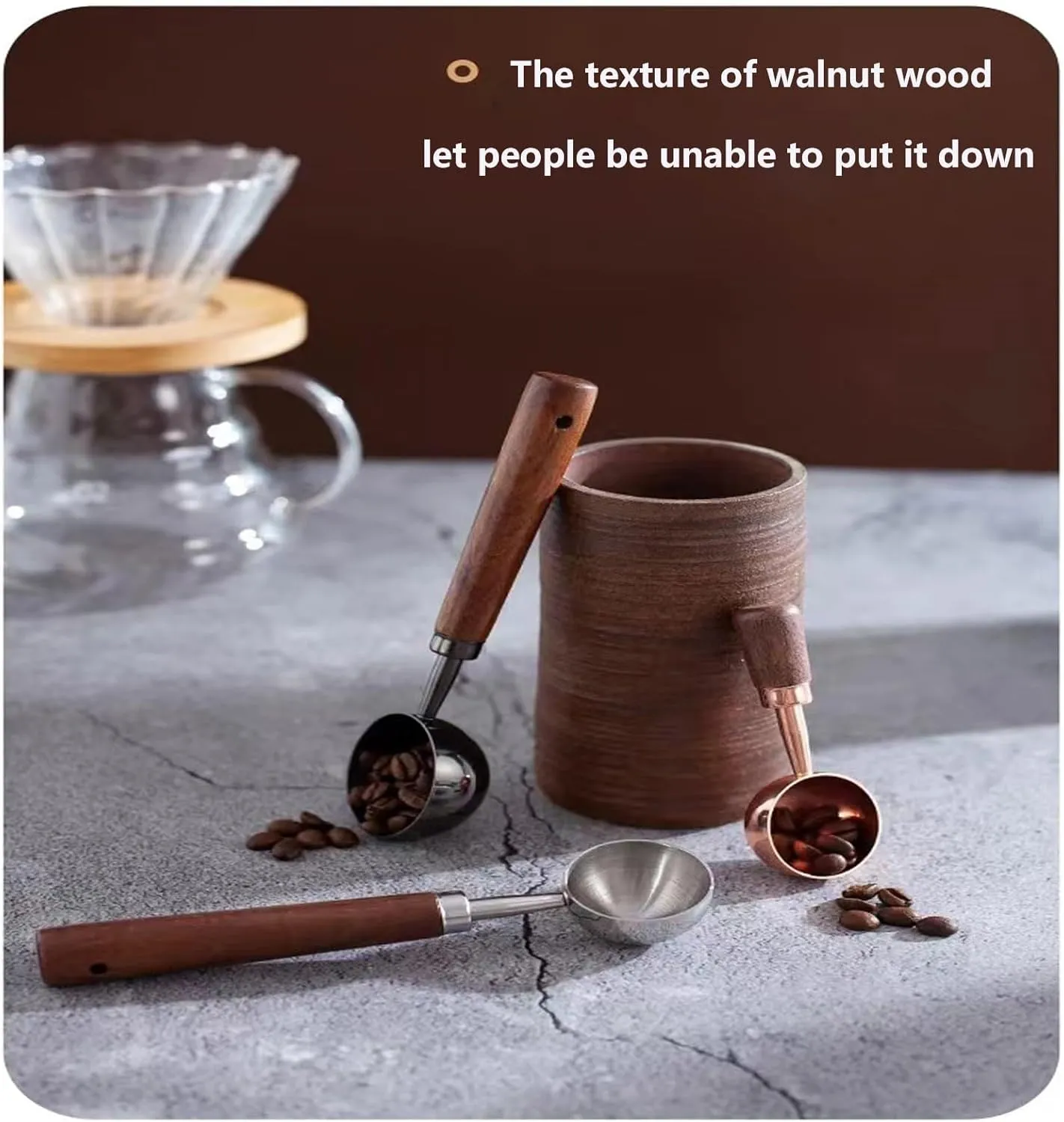 Vintage Coffee Measuring Spoon - 304 Stainless Steel, Coffee Scoop10g Capacity, Walnut Handle - Perfect for Coffee, Tea, and More (Gunmetal (2 pcs))