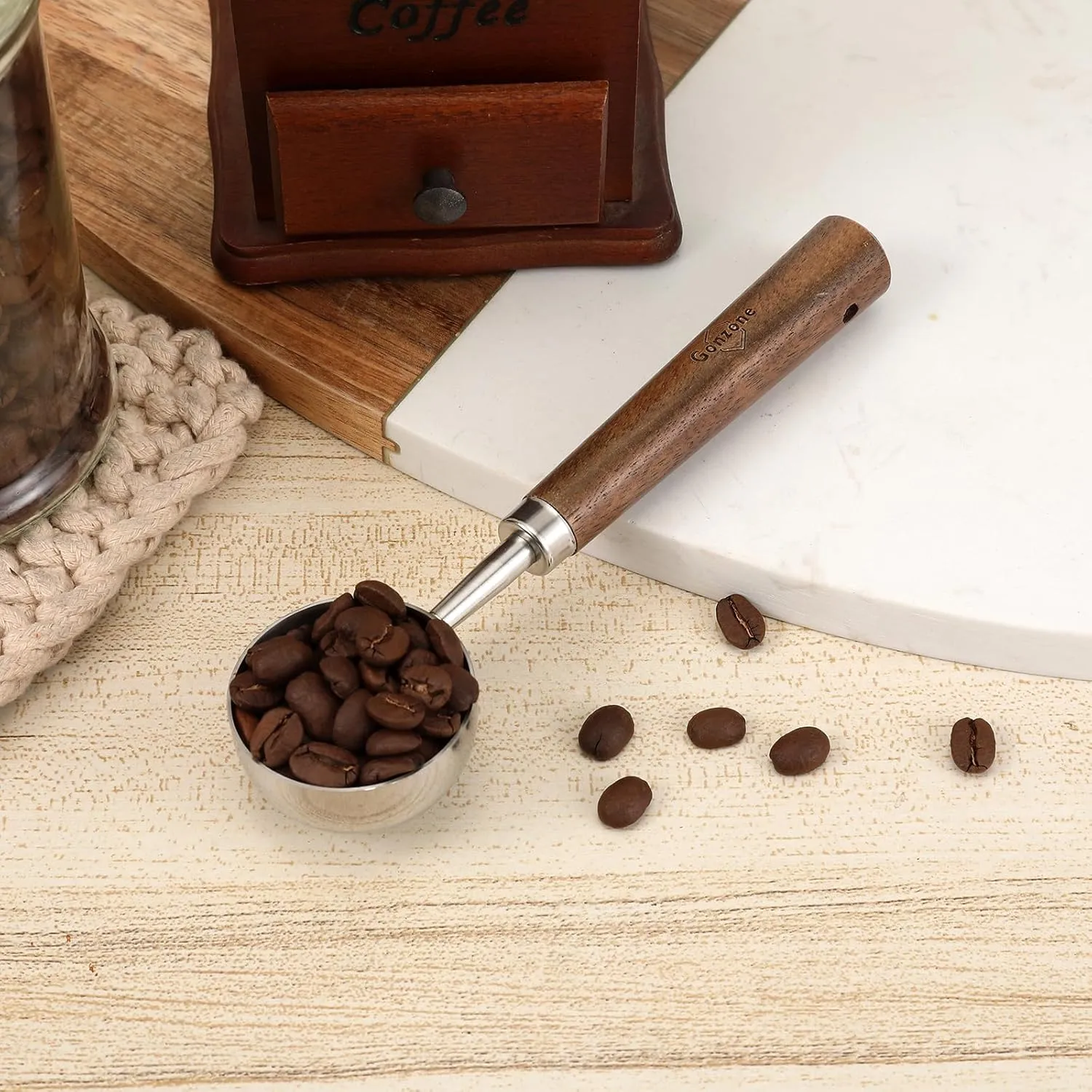 Vintage Coffee Measuring Spoon - 304 Stainless Steel, Coffee Scoop,10g Capacity, Walnut Handle - Perfect for Coffee, Tea, and More (Silver)