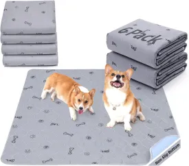 Washable Pee Pads for Dogs, 6Pack Reusable Puppy Pads, Absorbent Whelping Pads with Bone Print, Non-Slip Waterproof Pet Training Pads for Couch, Crate, Potty Training 16x24