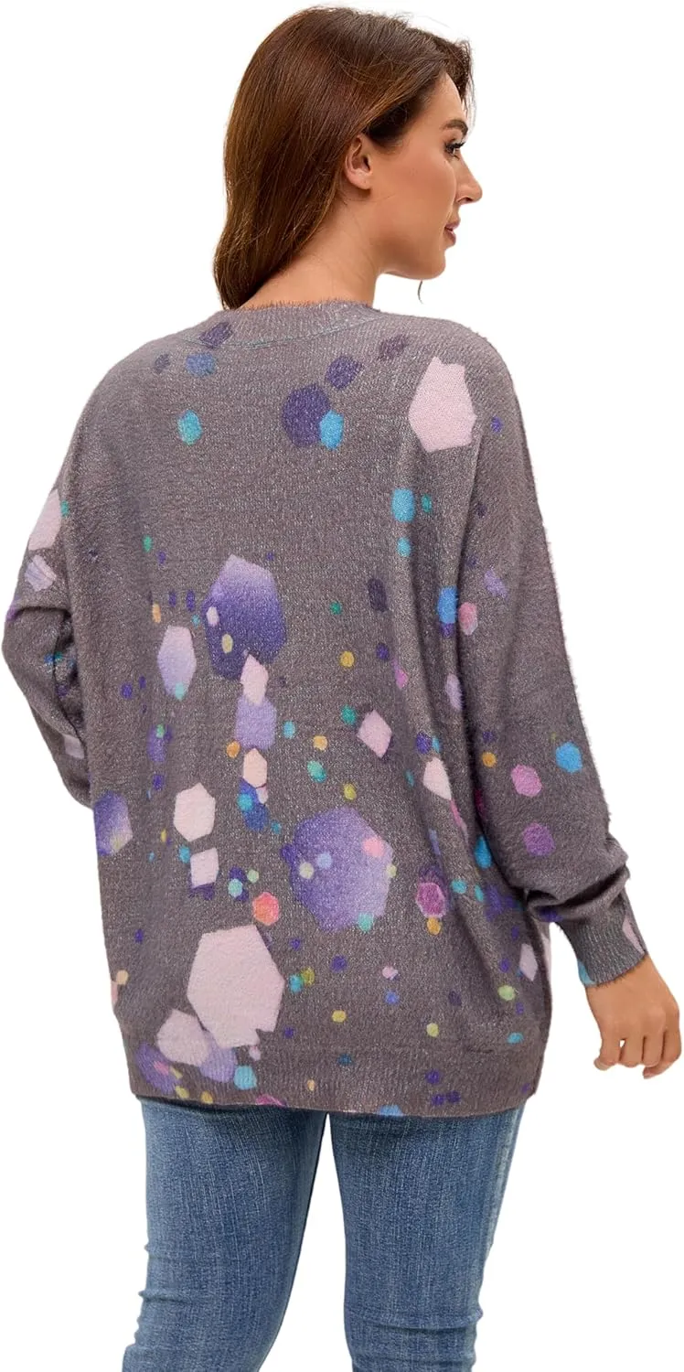 Womens Christmas Sweater Graphic Oversized Pullover Sweaters Casual Loose Long Sleeve Knit Sweater for Women