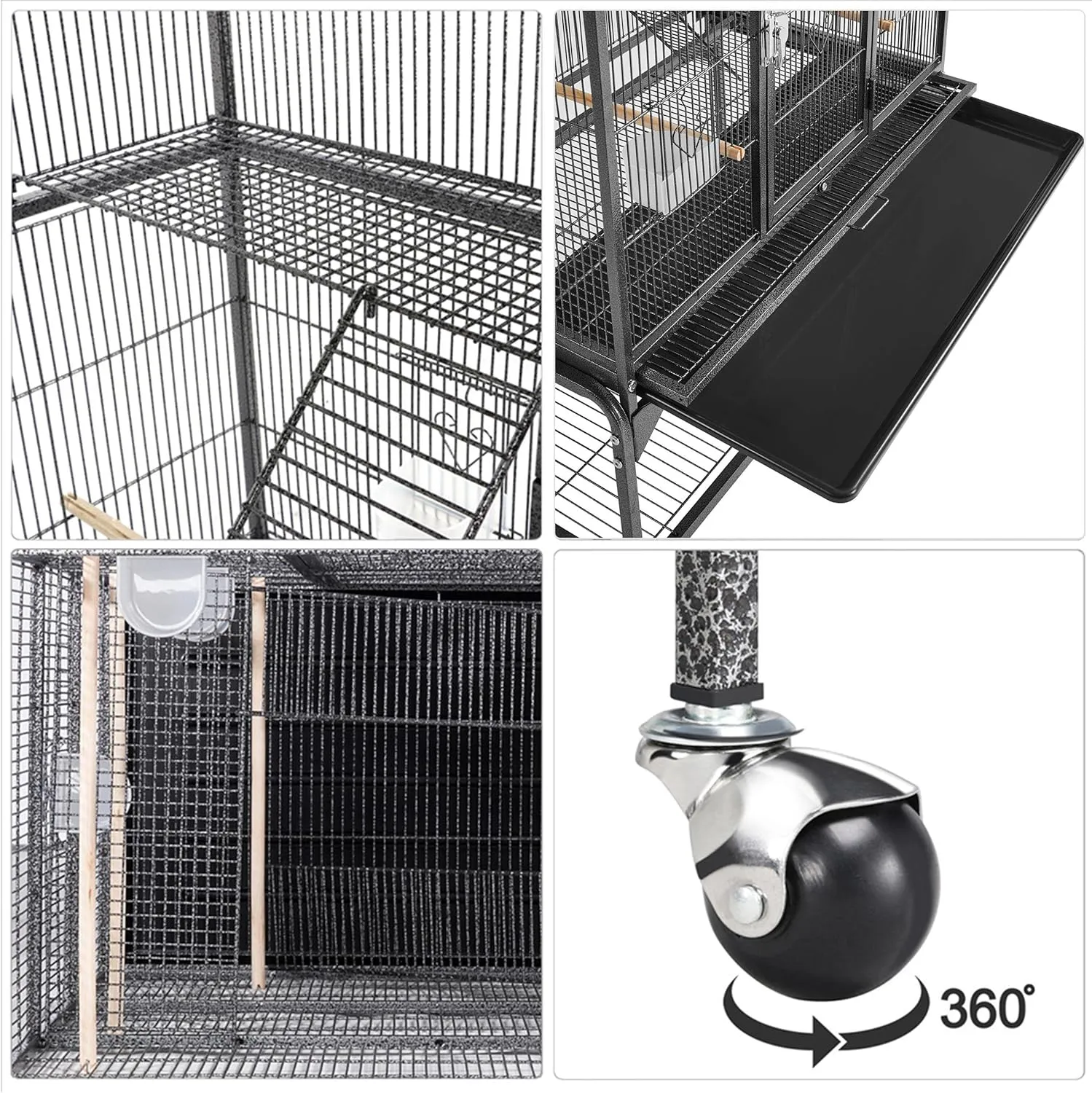 Yaheetech 69-Inch Extra Large Wrought Iron 3 Levels Ferret Chinchilla Sugar Glider Squirrel Small Animal Cage with Cross Shelves and Ladders, Black