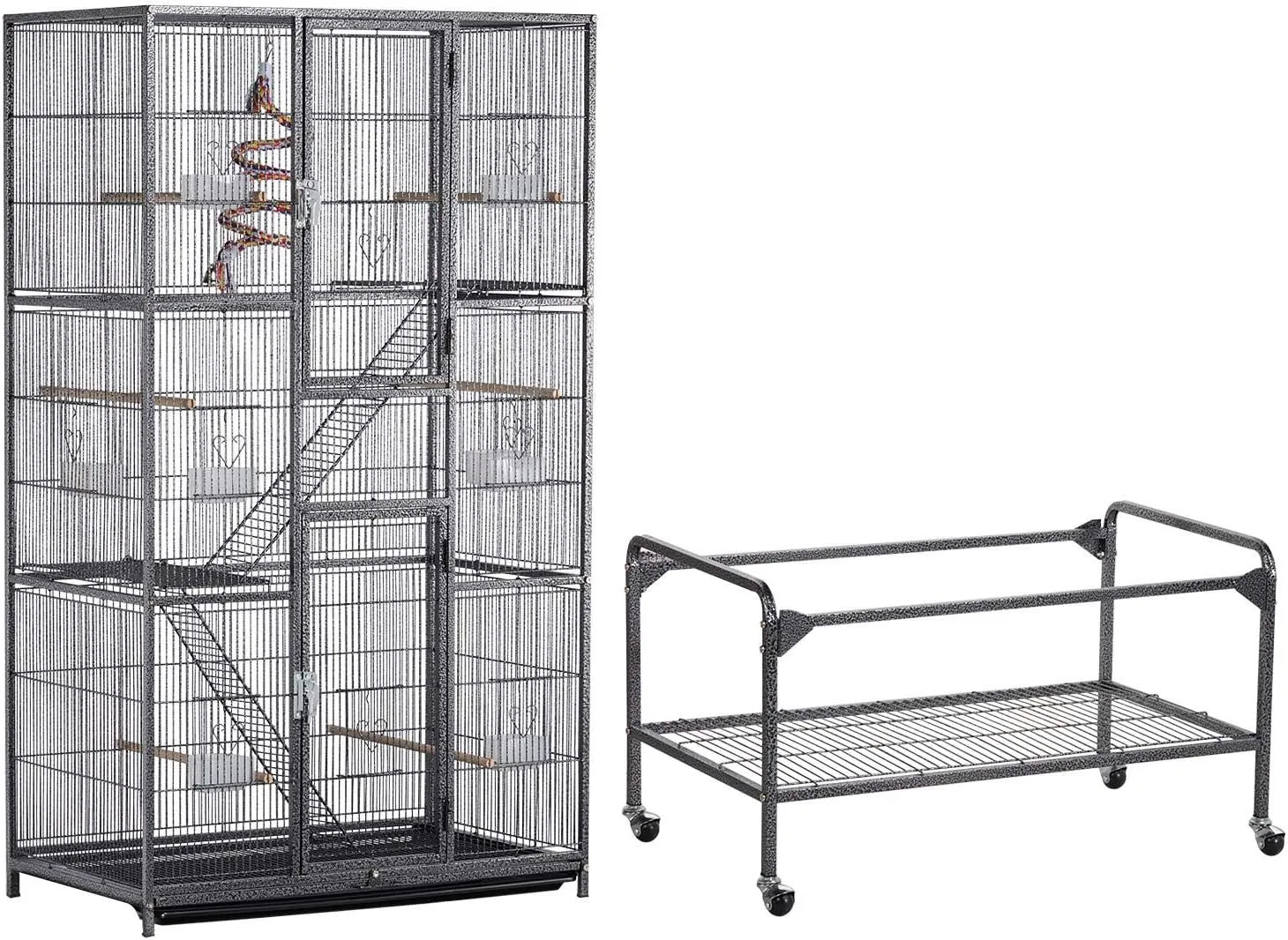 Yaheetech 69-Inch Extra Large Wrought Iron 3 Levels Ferret Chinchilla Sugar Glider Squirrel Small Animal Cage with Cross Shelves and Ladders, Black
